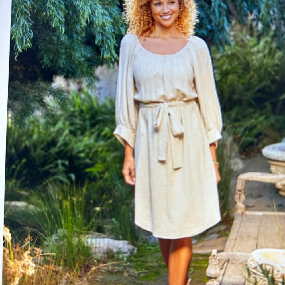 Karen Kane Blouson Sleeved Dress Natural